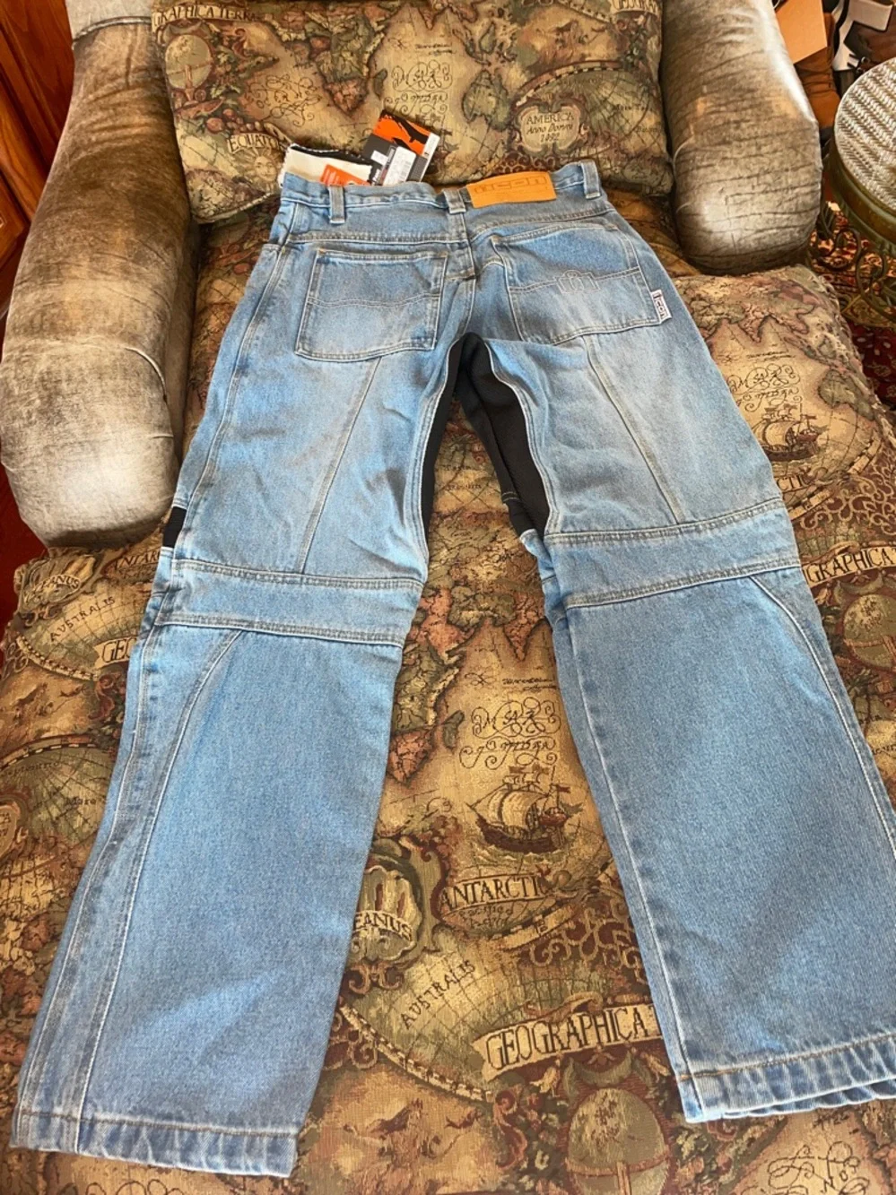 ICON Men's Light Blue Jeans with Black Reinforced Panels for riding - Picture 7 of 9